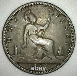 1860 Grande-bretagne Penny Coin Bronze Royaume-uni One Cent Fine
