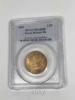 1860 Grande-bretagne Victoria Coin Half Penny 1/2 D Bordure Perlée Mme 64 Rd Red