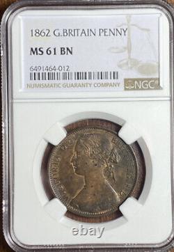 1862 Grande-bretagne Royaume-uni 1 Penny Ngc Ms 61 Bn