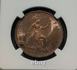 1862 Ms64 Rb Grande-bretagne Penny Ngc Unc Km 749.2 Nice Luster