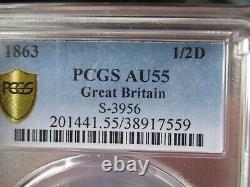 1863 Grande-Bretagne Demi-Penny 1/2D PCGS AU55 (S-3956) - LIVRAISON GRATUITE