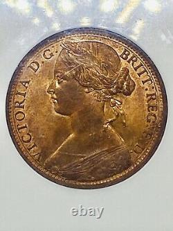 1863 Grande-bretagne Victoria 1p Penny Coin Ms 65 Rd Red Rare! 3 En Pop