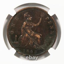 1865/3 Grande-bretagne Victoria Penny Au-50-bn Ngc Pièce De Bronze Encapsulée