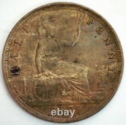 1879 Grande-bretagne Bronze Half Penny 1/2c Uk Pièce Non Circulée Victoria Ruler