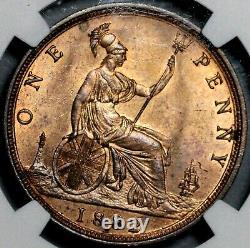 1882-H NGC MS 64 RB Penny Victoria Grande-Bretagne Pièce de monnaie à bouclier convexe (21021504C)
