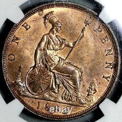 1882-H NGC MS 64 RB Penny Victoria Grande-Bretagne Pièce de monnaie à bouclier convexe (21021504C)