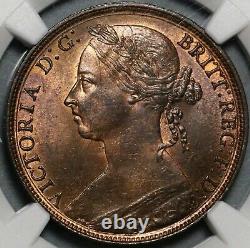 1882-h Ngc Ms 64 Rb Victoria Penny Grande-bretagne Convex Shield Coin (21121504c)