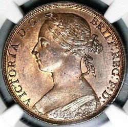 1882-h Ngc Ms 64 Rb Victoria Penny Grande-bretagne Convex Shield Coin (21121504c)