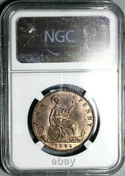 1884 Ngc Ms 63 Victoria Penny Great Britain Rb Mint State Coin (20062403c)