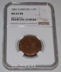 1886 Grande-Bretagne Demi-Penny Noté par NGC comme MS 63 RB