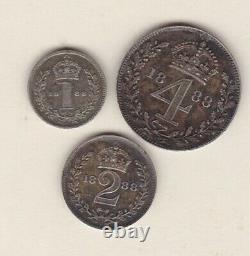 1888 Victoria Part Maundy Set Four Pence, Two Pence & Penny In Near Mint
