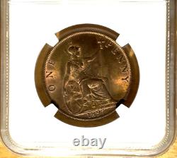 1897 Grande-Bretagne 1 Penny, NGC MS 63 RB, Rouge Brun, Variété de Haut Niveau de la Mer