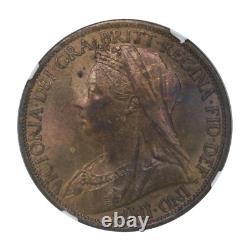 1897 - Grande-Bretagne Penny - Victoria FAIBLE NIVEAU DE LA MER Rouge Brun (MS 64-NGC)