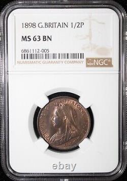 1898 Grande-Bretagne 1/2 Penny MS 62 BN NGC (L0816)