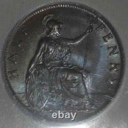 1902 Belle pièce de bronze Grande-Bretagne Demi-Penny Roi Edward VII MS 65 BRN