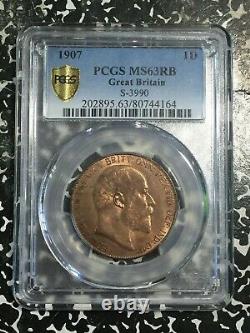 1907 Grande-bretagne 1 Penny Pcgs Ms63 Red Brown Lot#g321 Choice Unc