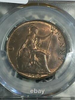 1907 Grande-bretagne 1 Penny Pcgs Ms63 Red Brown Lot#g321 Choice Unc