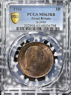 1910 Grande-Bretagne 1 Penny PCGS MS63RB Lot #G6778 Choix UNC! S-3990