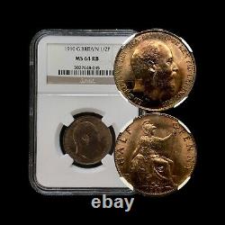 1910 Grande-bretagne Half Penny Ngc Ms64 (ch. Unc) Only 5 Higher