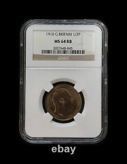 1910 Grande-bretagne Half Penny Ngc Ms64 (ch. Unc) Only 5 Higher
