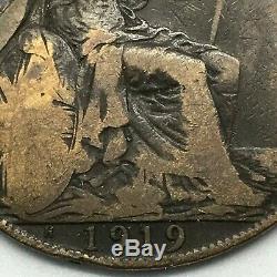 1919 H Great George V Un Bretagne- Penny Bronze Coin- Km # 810 Rare