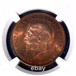 1936 Grande-bretagne 1 Penny, Ngc Ms 65 Rb, Superbe Tonification