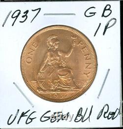 1937 Grande-Bretagne Penny Ultra Finest Grade Gem Bu Rouge Rare