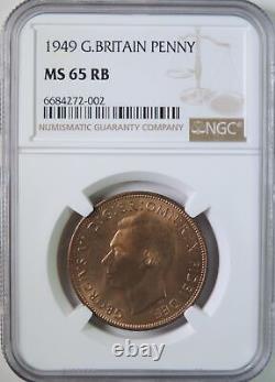 1949 Grande-Bretagne George VI Une pièce de un penny NGC Noté MS65 RB GEM UNC Top Pop
