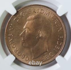 1949 Grande-Bretagne George VI Une pièce de un penny NGC Noté MS65 RB GEM UNC Top Pop