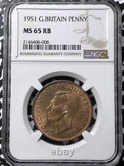 1951 Grande-Bretagne 1 Penny NGC MS65RB Lot #G5714 Date clé! Gem BU