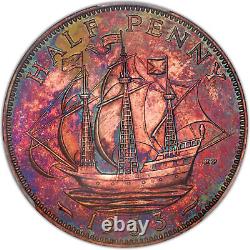 1953 Grande-Bretagne 1/2 Penny PCGS Super Rare (NSFW) Forme Tachetée