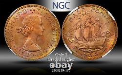 1960 Grande-bretagne 1/2 Penny Ngc Mme 66 Rb #k Seulement 2 Niveau Supérieur