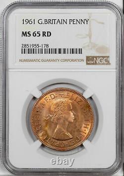 1961 Grande-bretagne 1 Penny Ngc Ms65 Rd Finest Connu
