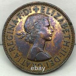 1962 Grande-Bretagne 1/2 Penny Bronze Ch Bu Preuve de Monnaie Km#896 Avec une Patine Éblouissante