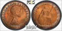 1966 Grande-bretagne Un Penny Pcgs Ms64rb Circle Toned Coin Seulement 6 Grade Supérieur