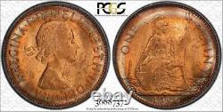 1966 Grande-bretagne Un Penny Pcgs Ms64rd Cible Tonned Coin Seulement 8 Grades Plus Élevés