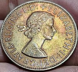 1967 Grande-Bretagne / 1 Penny / Monnaie mondiale Reine Elizabeth / Patine arc-en-ciel