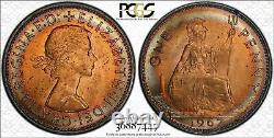 1967 Grande-bretagne 1 Un Penny Pcgs Ms64 Très Nice Rainbow Couleur Toned Coin