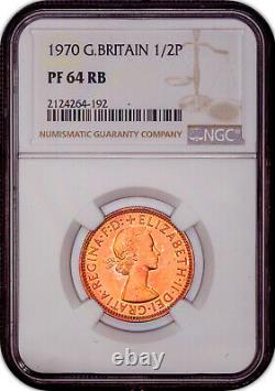 1970 Grande-bretagne 1/2 Penny Pf 64 Rb Ngc Tonned Coin