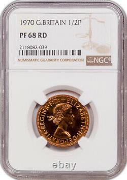 1970 Grande-bretagne 1/2 Penny Pf 68 Rd Ngc Tonned Coin Seulement 5 Grades Plus Élevés