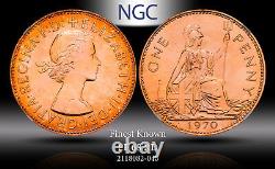 1970 Grande-bretagne Penny Pf 68 Rd Ngc Tonned Coin Finest Connu