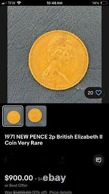 1971 2 Nouvelle Pence Pièce Britannique d'Élizabeth II BN Rare Beauté