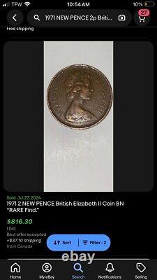 1971 2 Nouvelle Pence Pièce Britannique d'Élizabeth II BN Rare Beauté