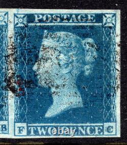 2d Penny Blue Sg14 Assiette 4 Fine Used 4 Margins Letters Fa, Fb, Fc Ivory Head