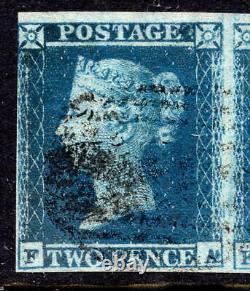 2d Penny Blue Sg14 Assiette 4 Fine Used 4 Margins Letters Fa, Fb, Fc Ivory Head