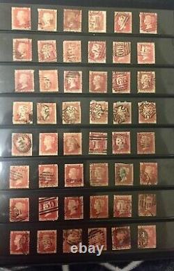 48 Timbres Rouges d'Angleterre Penny Utilisés 1841-1864