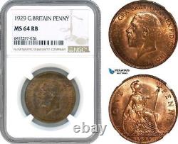 AH615, Grande-Bretagne, George V, 1 Penny 1929, NGC MS64RB