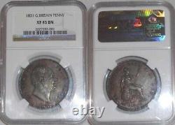 Belle pièce de cuivre tonique de 1831 Grande-Bretagne One Penny King William IV NGC XF45 BN