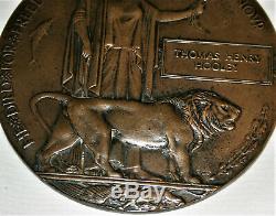 Bronze Original Ww1 Plaque Commémorative Dead Mans Penny Tomas Henry Hooley 1914 1918