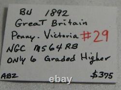 Bu 1892 Grande-bretagne Penny Victoria Ngc Ms64rb Seulement 6 Grades Plus Élevés. #29